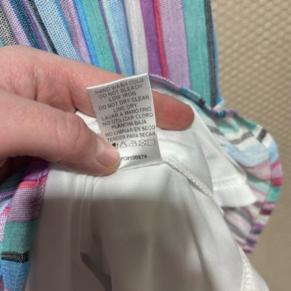 Staccato Size S Striped Tiered Lined Dress NWT Pink Blue Purple Midi Length - Picture 6 of 10